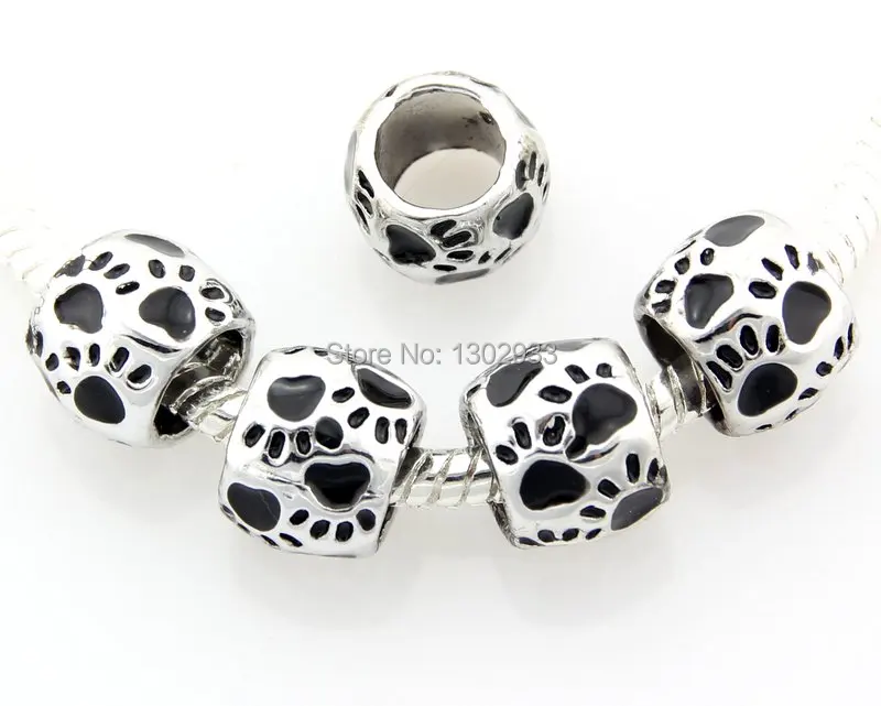 

20pcs Black Cat Dog Pet Paw footprint foot print Charm beads Silver Fit bracelet necklace Jewelry Findings DIY Wholesale EE42