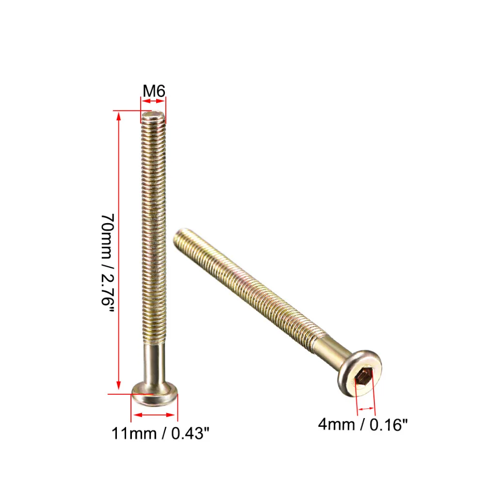 UXCELL 5pcs Hex Socket Drive Round Head Screw Carbon Steel Zinc Plated M6x95/70/80mm Furniture Bolts Nuts