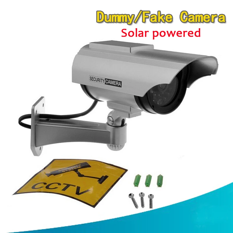 Dummy Fake Bullet Indoor/Outdoor Surveillance Camera Solar Powered Red