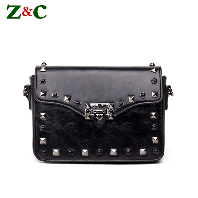Newest Women Handbag Black Rivet Messenger Bags Female Vintage Hasp Wide Strap Hottest Shoulder Handbags Brand Designer 2 Straps In From