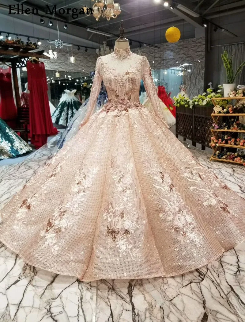 Vintage Long Sleeves Backless Muslim Wedding Dresses 2019 For