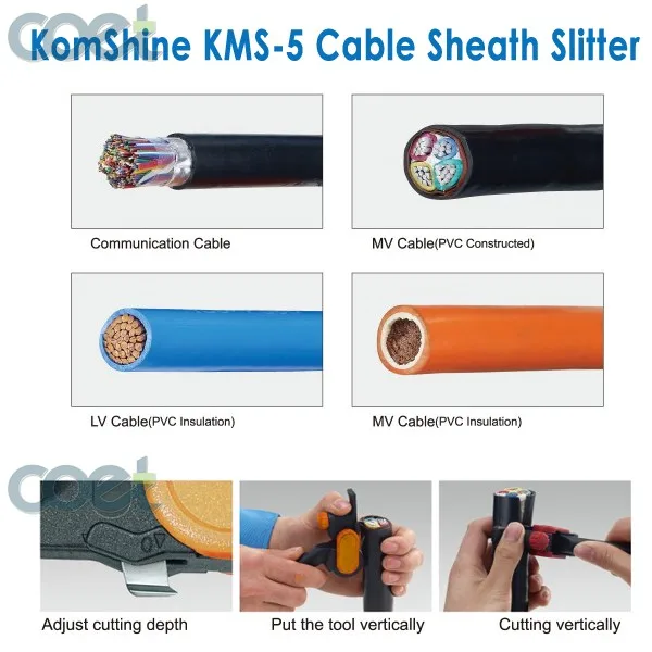 

KOMSHINE KMS-5 Cable Sheath Slitter For Fiber Optic Cable Stripping, longitudinal cable cutter vertical