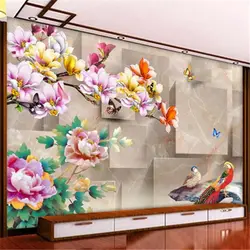 Beibehang настроить обои фото цветок магнолии Цвет Резьба Мраморный 3D гостиная ТВ декоративные обои для стен 3 d