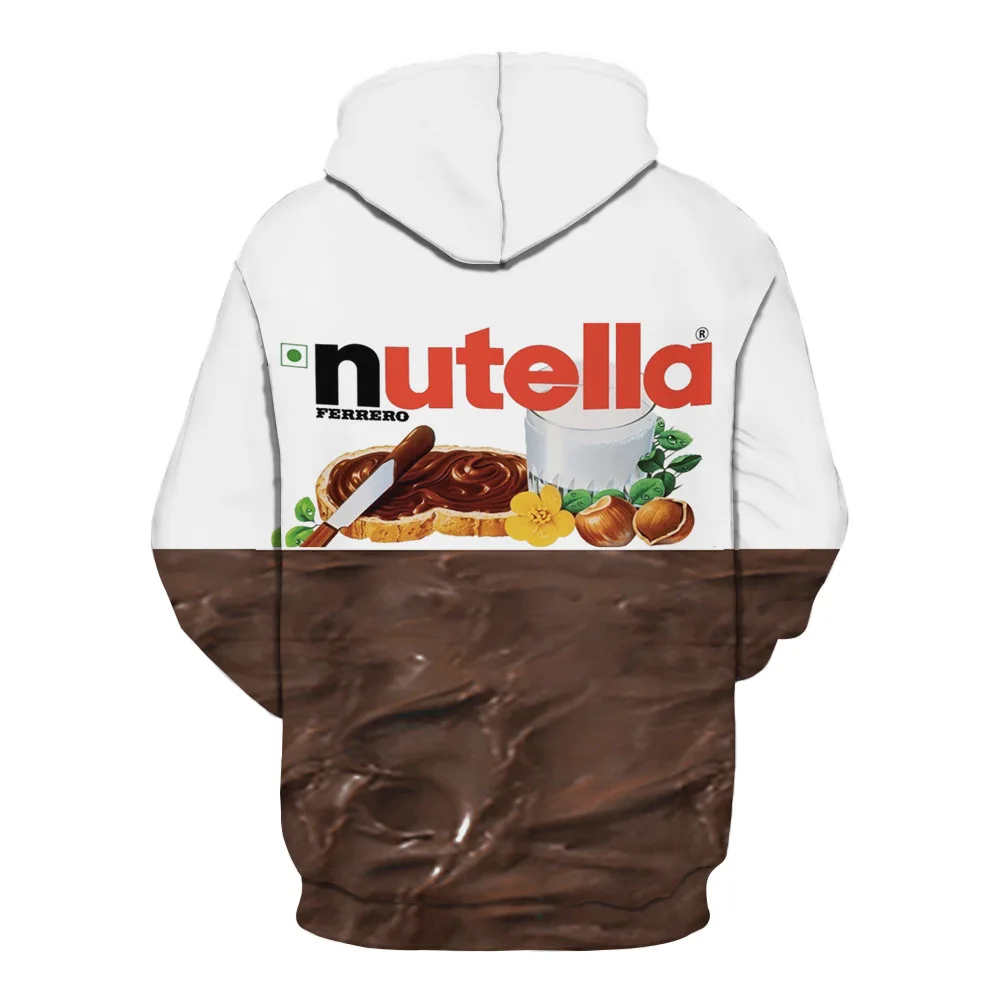 النساء/الرجال 3D بلوزات هوديس نوتيلا محاكاة ساخرة متعة الحياة مثل الغذاء الشوكولاته صلصة مضحك 2018 تصميم جديد الأزياء هوديي هودي
