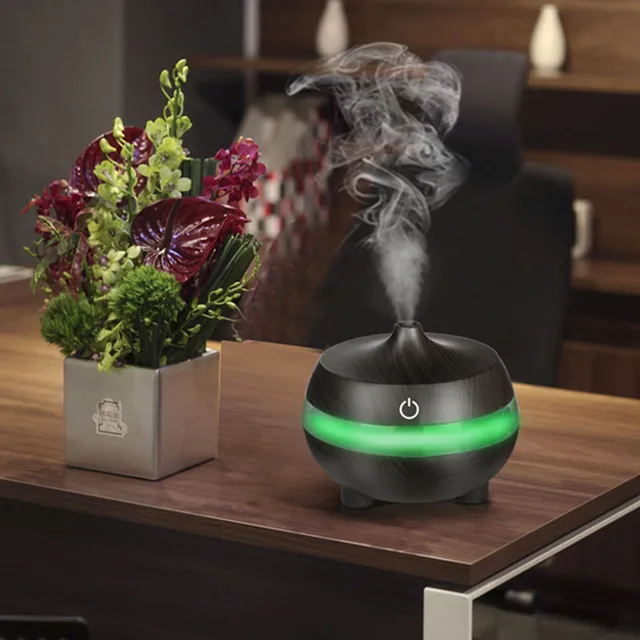300ML Wooden Grain Air Humidifier USB Aromatherapy Diffuser Ultrasonic with 7 Color LED Lights Essential Oil Aroma Diffuser