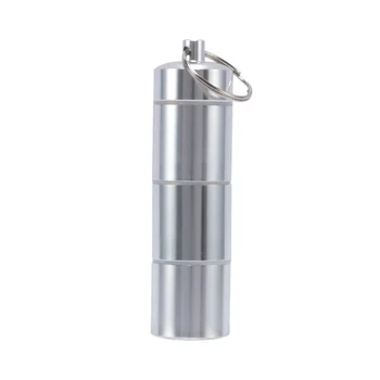 

1pc Aluminum Alloy Sealed Pill Case Portable Creative Design Waterproof Medicine Container Pill Holder with Keychain