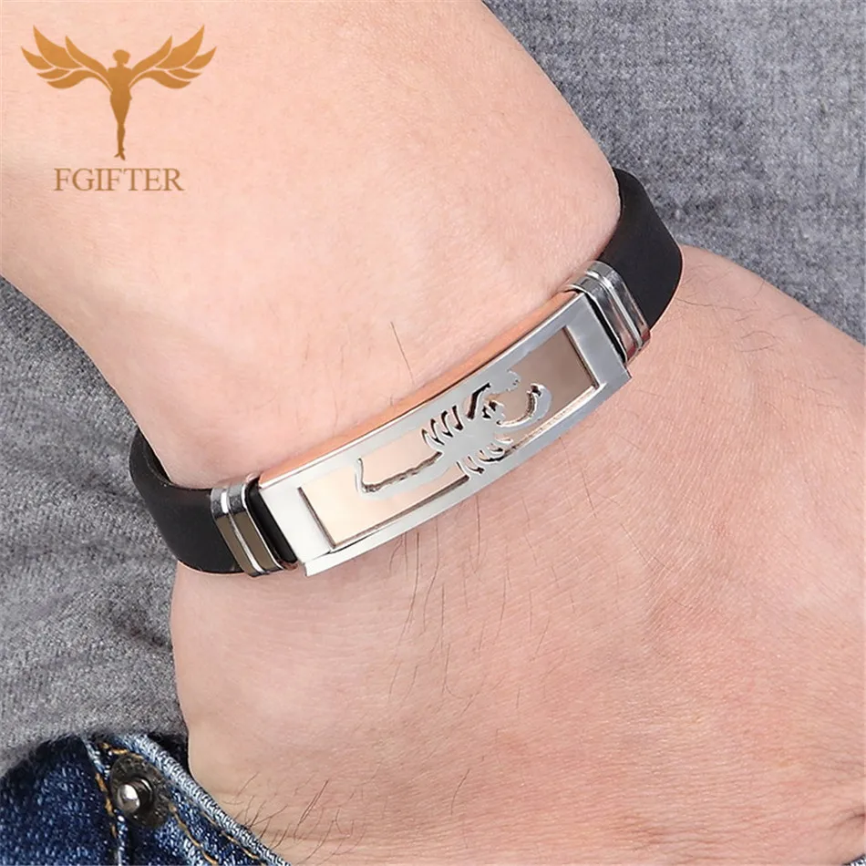 

Rock Scorpion Bracelets for Women Pink Gold Color Stainless Steel Scorpion Black Silicone Bangles Adjustable Bangle Bracelet