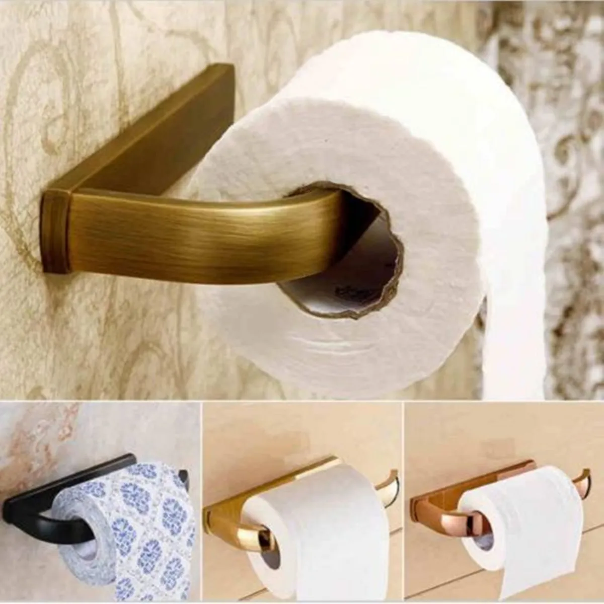 

Gold Toilet Paper Holder Bathroom Kitchen Home Wall Mount Tissue Roll Hanger Copper Bathroom Accessories