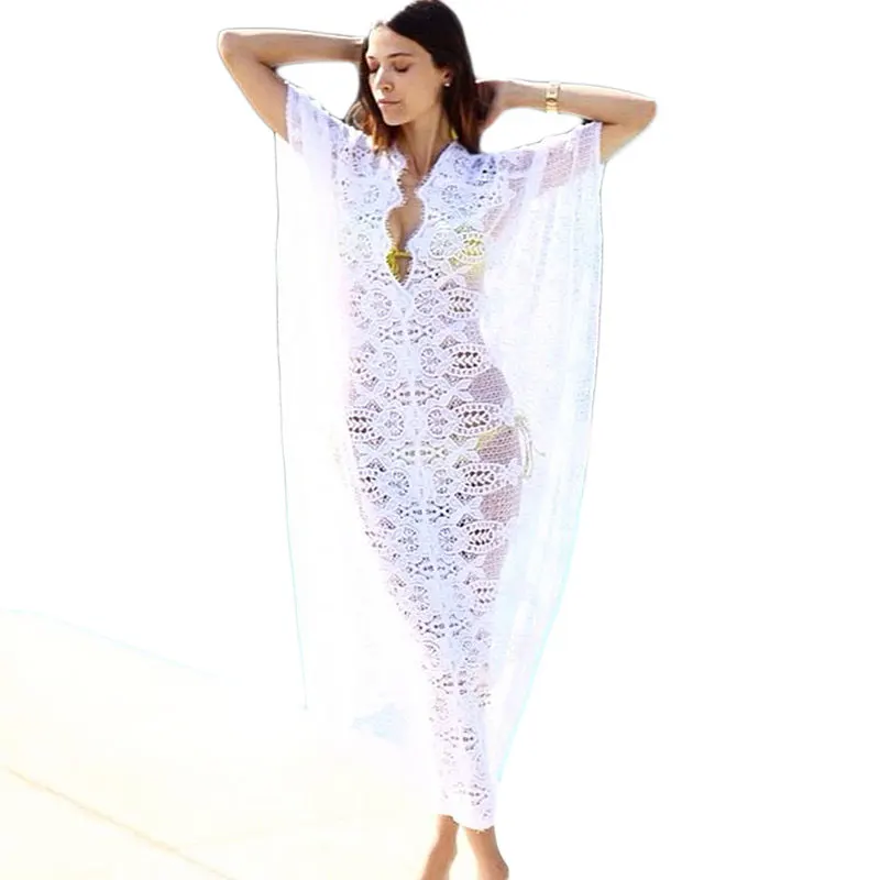Kimono Womens Swimsuit Coverups 2016 Swim Suit Cover Up White Lace Beach Kaftan Dress Poncho