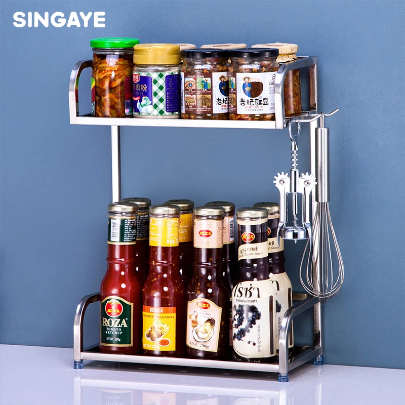 SINGAYE 304 Stainless Steel Kitchen Rack Shelf Seasoning Cans Shelf