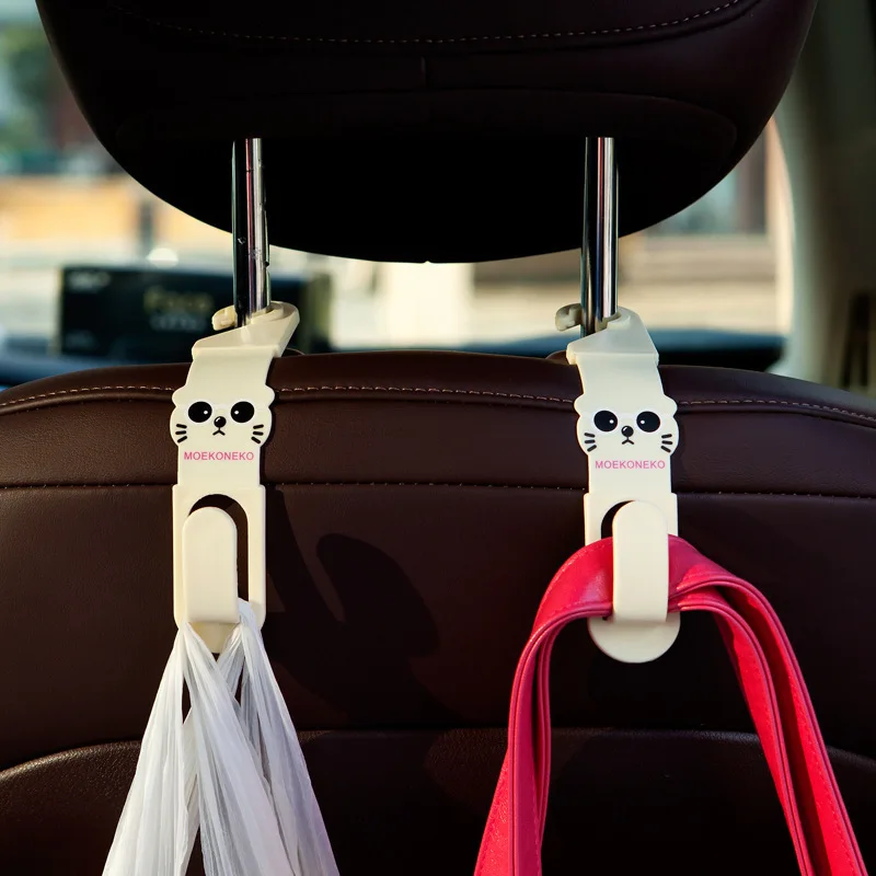 

2Pcs/lot Cartoon Cat Car Back Seat Hanger Holder Bag Cloth Sundries Storage Hooks Rack Auto Fastener Car Back Seat Headrest Clip