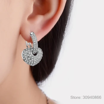 

2018 Delicate tiny Fine Jewelry 925 Sterling Silver Earring luxury Full CZ Heart circle hoop mini small Earring For girl women