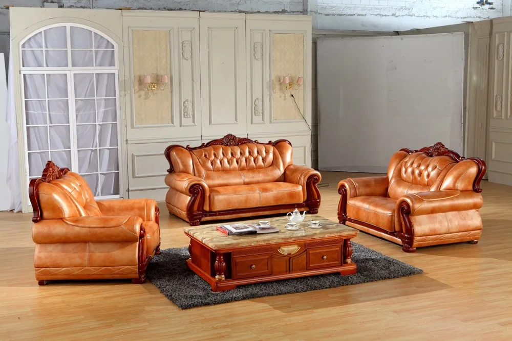 Luxury European Leather Sofa Set Living Room Made In
