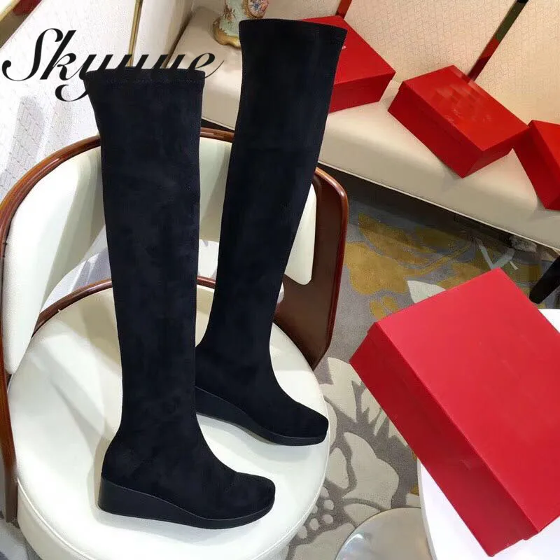 SKYYUE New Suede Leather Gladiator Over The Knee HIgh Thigh High Boots Round Toe Slip On Women Winter Boots Shoes Women SKYYUE New Suede Leather Gladiator Over The Knee HIgh Thigh High Boots Round Toe Slip On Women Winter Boots Shoes Women