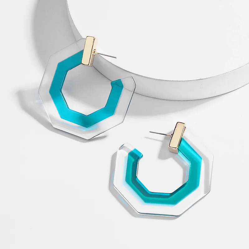 

Double Color Acrylic Earrings Transparent with Candy Color C Shape Earrings