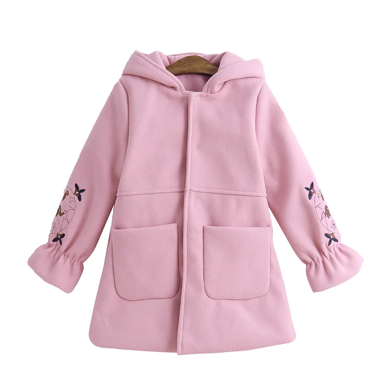 Осенне-зимнее шерстяное пальто для девочек, розовая, красная, Флорес, дизайнерская длинная куртка с рукавами-лепестками для детей 8, 10, 12 лет, ветровка
