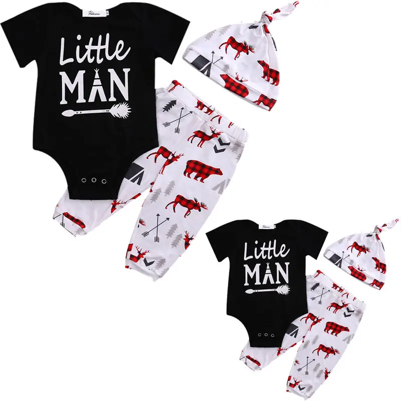 Summer 3PCS Kids Infant Baby Boy Clothes Set Romper +Pants+Hat Clothes Outfit Set Playsuit Jumpsuit Cute Babys Fashion Clothes