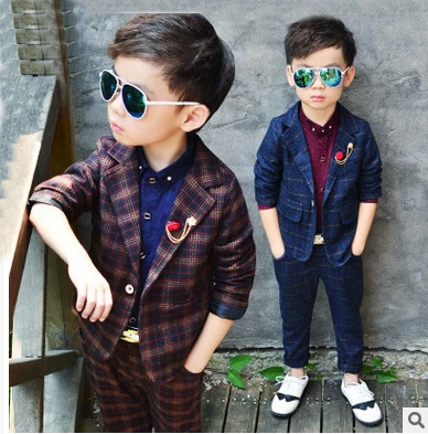 2pcs/set(Jacket+Pants) Elegant New Boys Formal Suits for Weddings England Style Man Child Plaid Formal Party Boys Formal Suits 2pcs/set(Jacket+Pants) Elegant New Boys Formal Suits for Weddings England Style Man Child Plaid Formal Party Boys Formal Suits