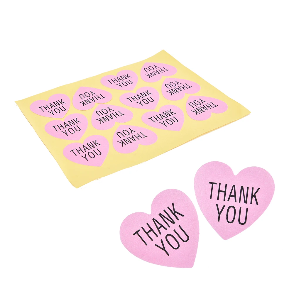 

12pcs Pink new Thank You Self AdhesivePaper Stickers Labels Pink Heart-shaped ForPackaging Sealed Stickers For WeddingStationery