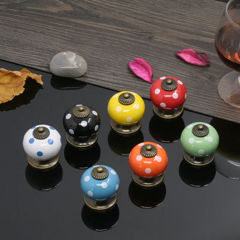 

Classical Ceramic Handle Retro Dragon Ball Dot Knob and Pull Wardrobe Drawer Single Hole Cartoon Zinc Alloy Ceramic Handle