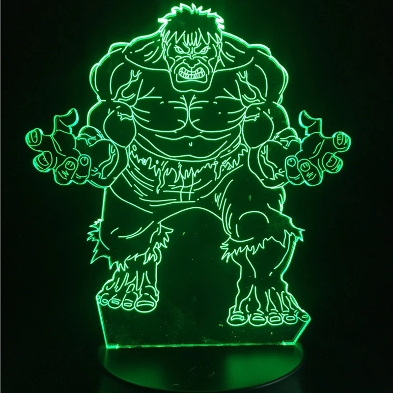 Человек-паук, железный человек, Халк, Бэтмен, Америка, капитан, 3D лампа, фильм, герой, домашний стол, декоративный USB иллюзия, Ночной светильник, детская игрушка, подарок - Испускаемый цвет: Hulk