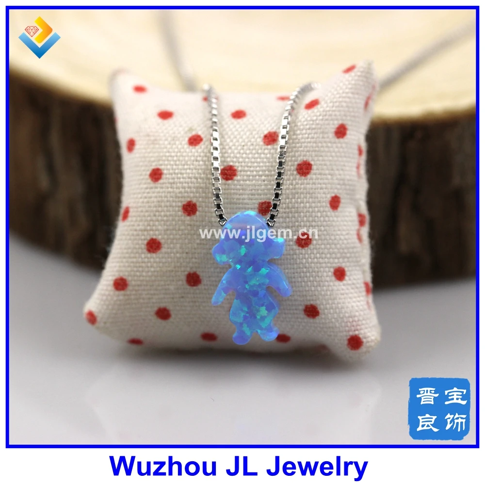

(1PC/lot) Fashion Top Selling 8.5*13mm Synthetic Opal girls shape opal jewelry with 925 silver box chain Necklace