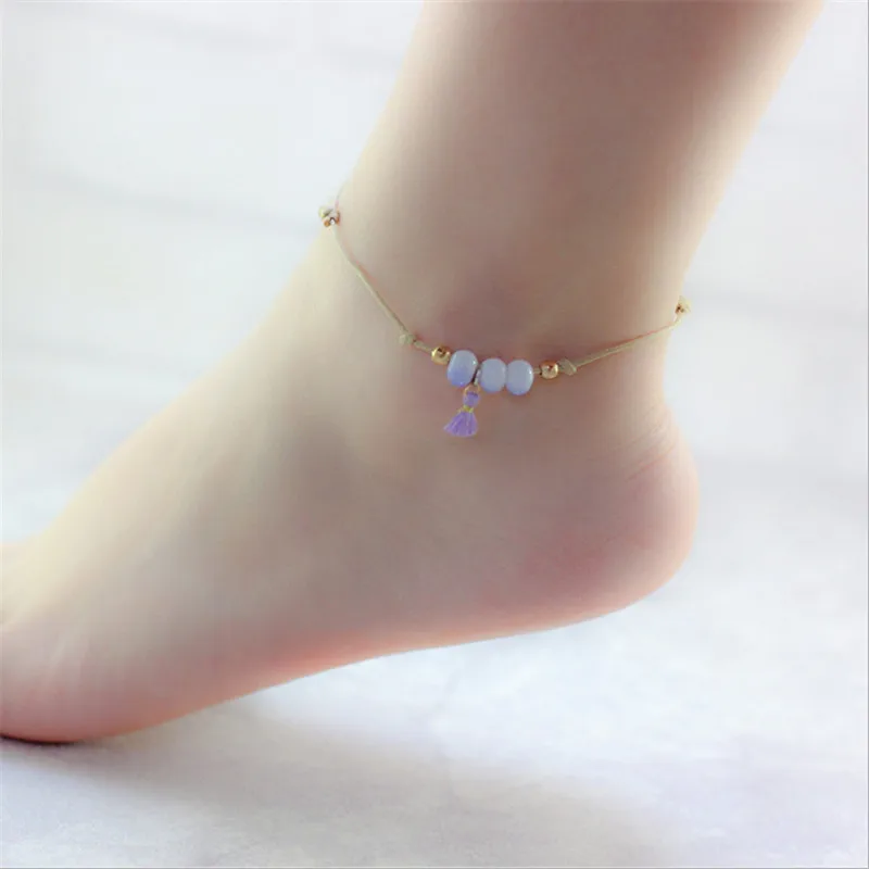 

Beach Barefoot Summer Style Infinite Ceramic Beads Anklet Adjustable Rope Chain Bell Tassel Ankles Bracelet Foot Women Jewelry