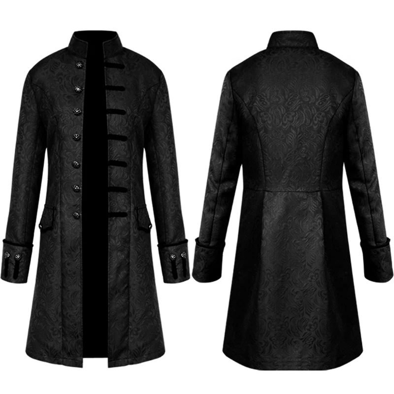 heated jackets for men Men Vintage Jacquard Punk Jacket Velvet Trim Steampunk Jacket Long Sleeve Gothic Brocade Jacket Frock Uniform Coat mens puffer vest