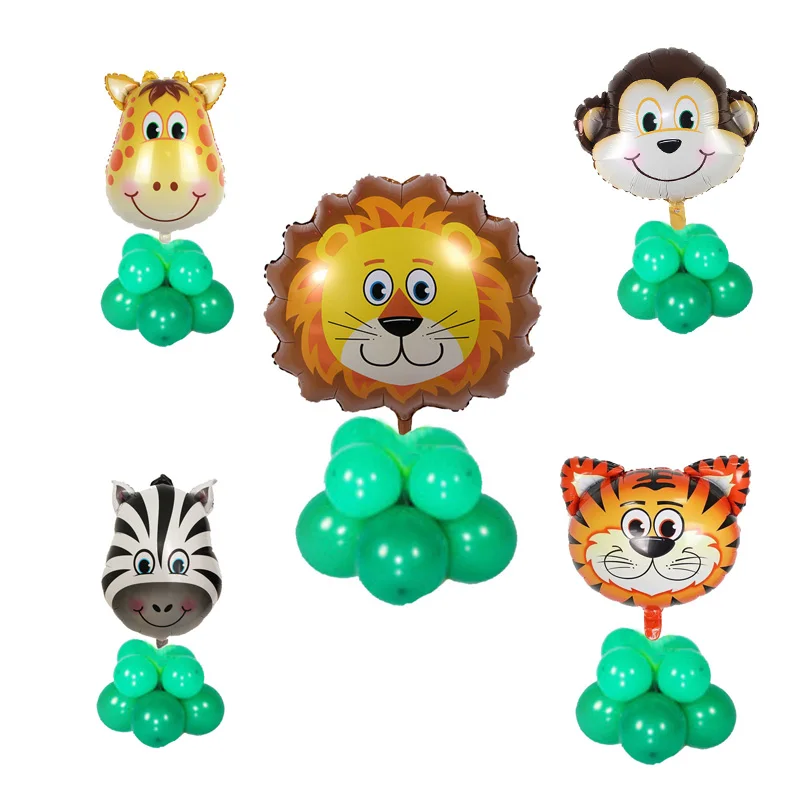 

9pcs animal Head Foil Balloon bouquet safari themed party Hawaii Party Giraffe&monkey&zebra&Cow birthday party supplies globos
