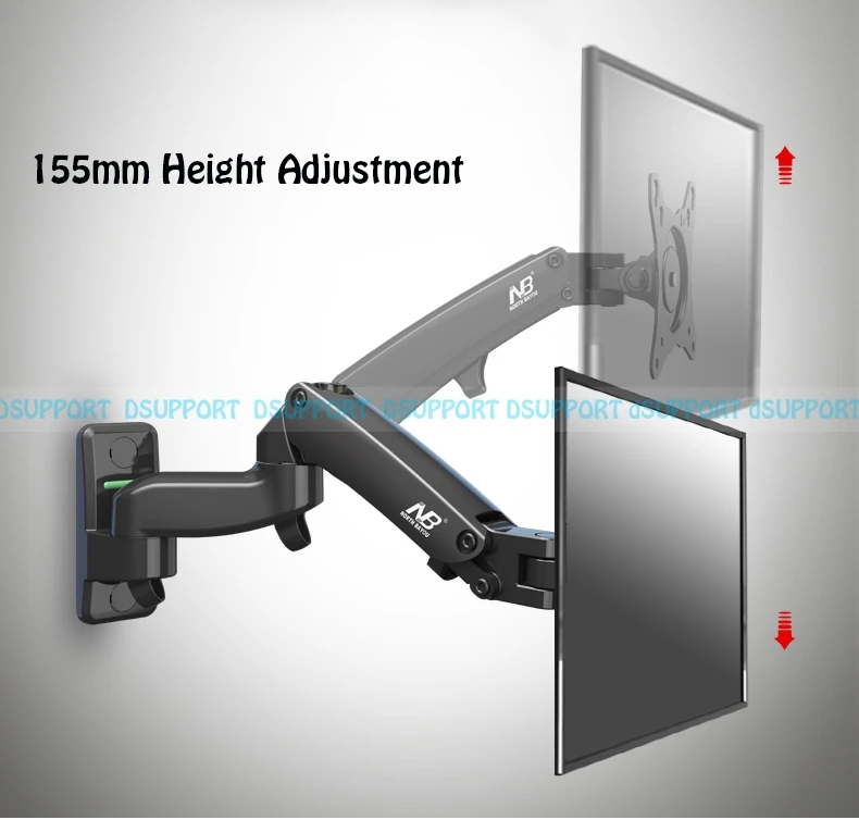 NB F150 алюминиевый сплав 360 градусов 1"-27" держатель для монитора газовый пружинный кронштейн светодиодный ЖК-телевизор настенное крепление загрузка 2-7 кг