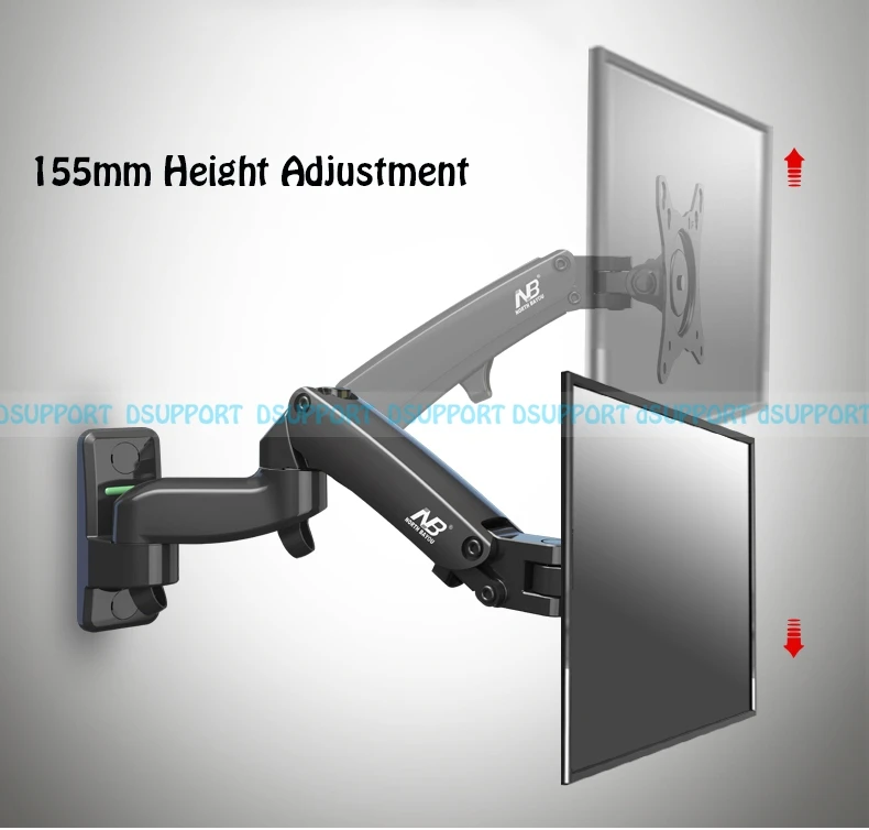 Liga de Alumínio Mola de Gás Montagem na Parede Graus -27 Monitor Suporte Braço Led tv Lcd Carregamento 2-7kgs nb F150 360 17 - Image 3