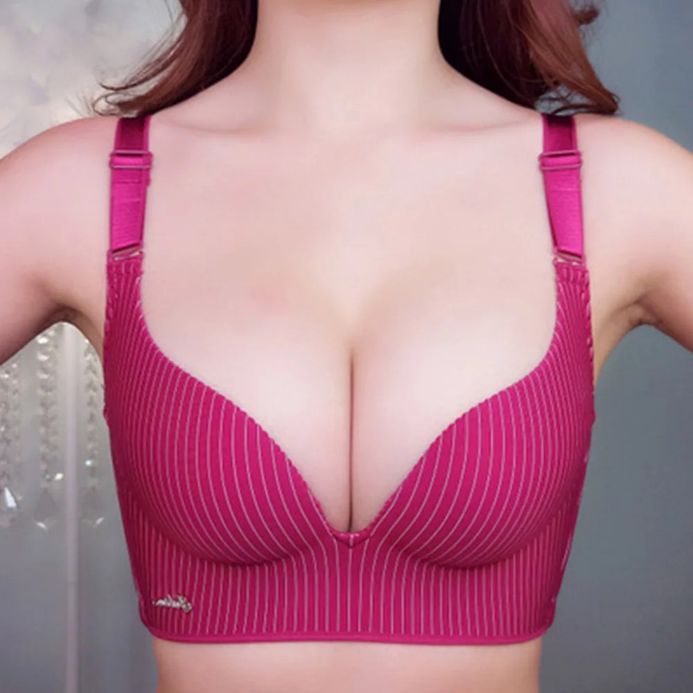 Womens Push Up Bra Seamless Gather Wireless Ladies Sexy Stripe Lingerie Plus Size Bralette Bh Top 30-40 A B C D Cup
