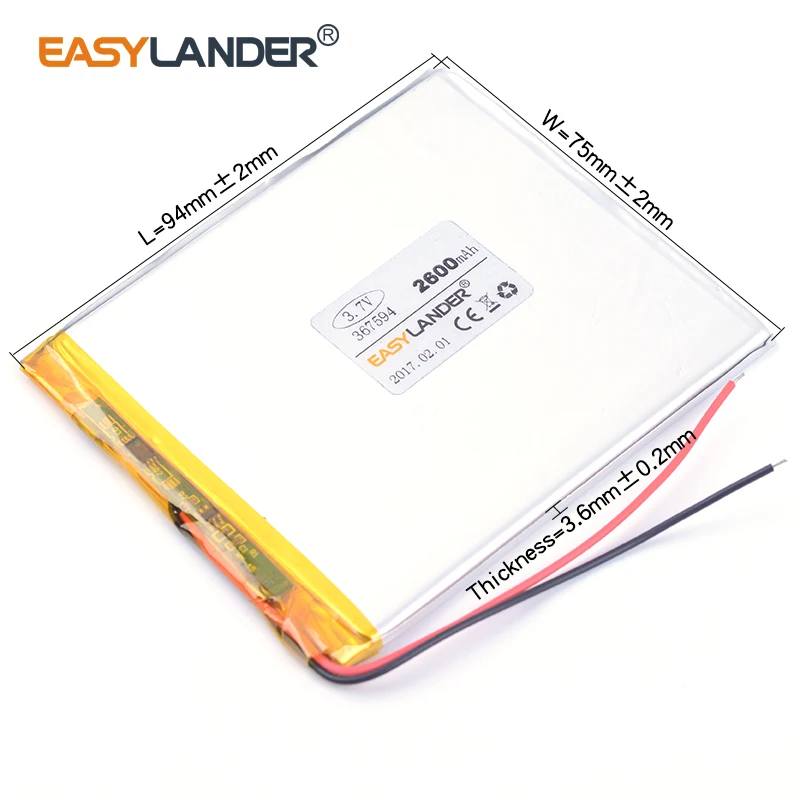 

367594 3,7 V 2600mAh литий-ионный полимерный аккумулятор 357694 357496 батареи