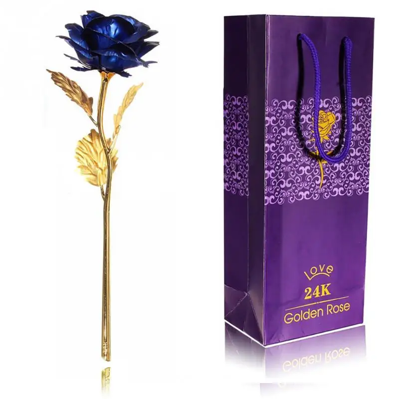 Креативный подарок на день Святого Валентина/День рождения/свадьбу 24 k золотой розы любовника цветок золотой окунутый Искусственный цветок розы с коробкой ZDT1 - Цвет: Синий