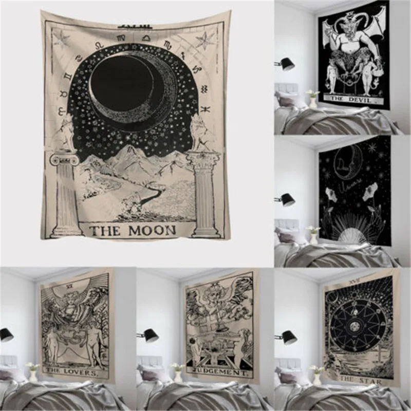 

2019 Newest Hot Mythical Style Tarot Card Tapestry Wall Hanging Astrology Divination Bedspread Beach Mat