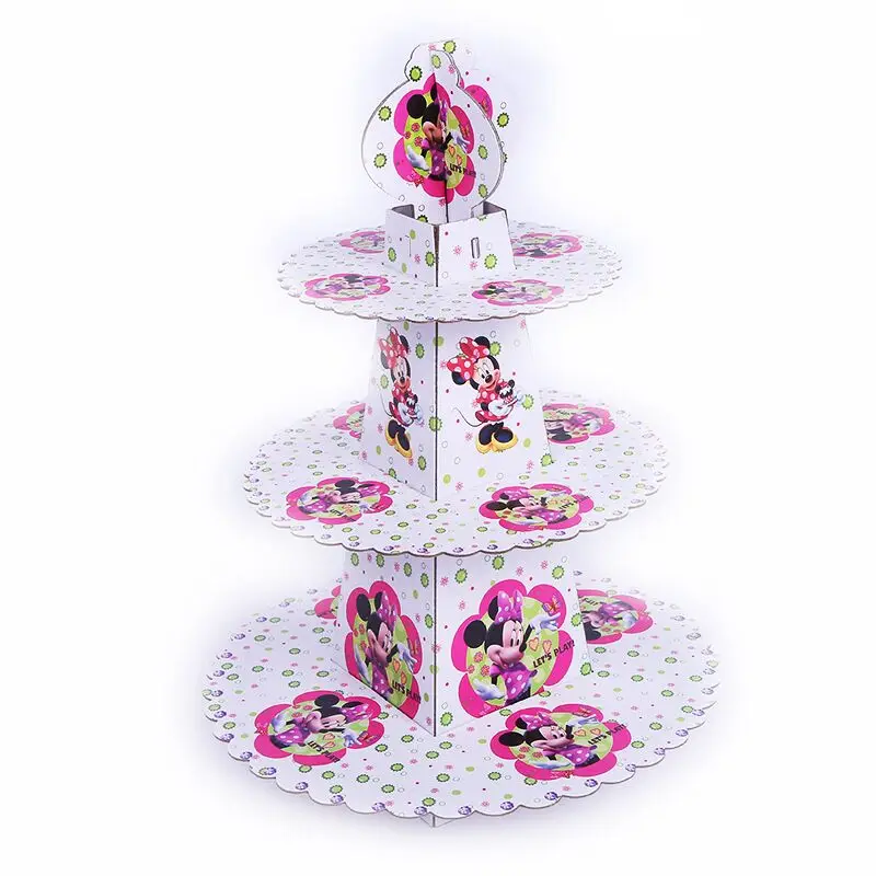 

1pcs/set Minnie Mouse Baby Shower Cartoon Girls Birthday Party Decorations Supplies 3 Tier Cardboard Cupcake Stand 24 Cupcakes