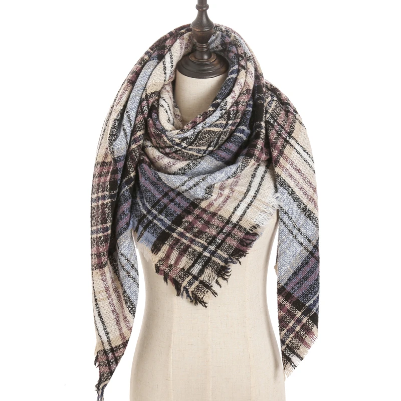 new designer brand women cashmere scarf triangle winter scarves lady shawls and wraps knit blanket neck striped foulard - Цвет: E35