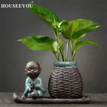 

Monk Style Ceramic Bonsai Succulents Flower Pot Chinese Vase Container Pots Hydroponic Planters Jar Decorative Potted Flowers