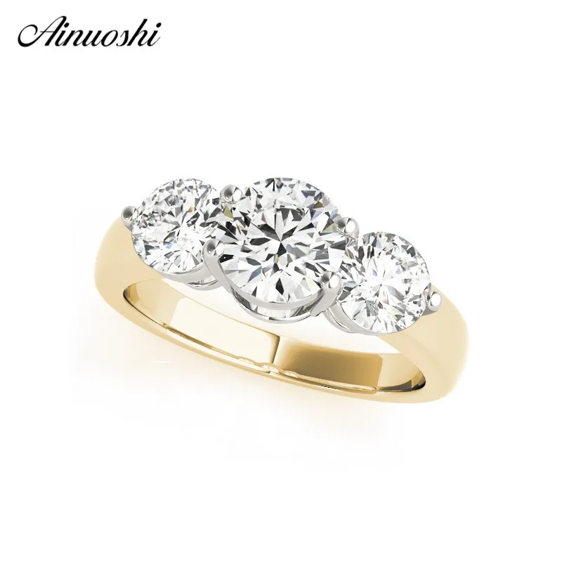 

AINUOSHI 925 Sterling Silver Women Three Stones Rings 1CT Round Cut Bridal Rings Wedding Engagement Birthday Party Jewelry Gifts