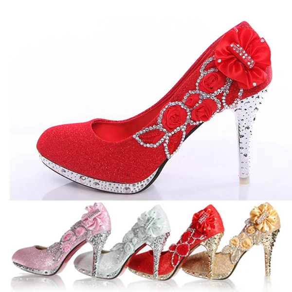 Aliexpress Wedding Shoes Bridal Pumps Women Glitter Aliexpress Wedding Shoes Bridal Pumps Women Glitter Fake Crystal Rose Flower Evening Party Court Red Bottom High Heels 8cm From