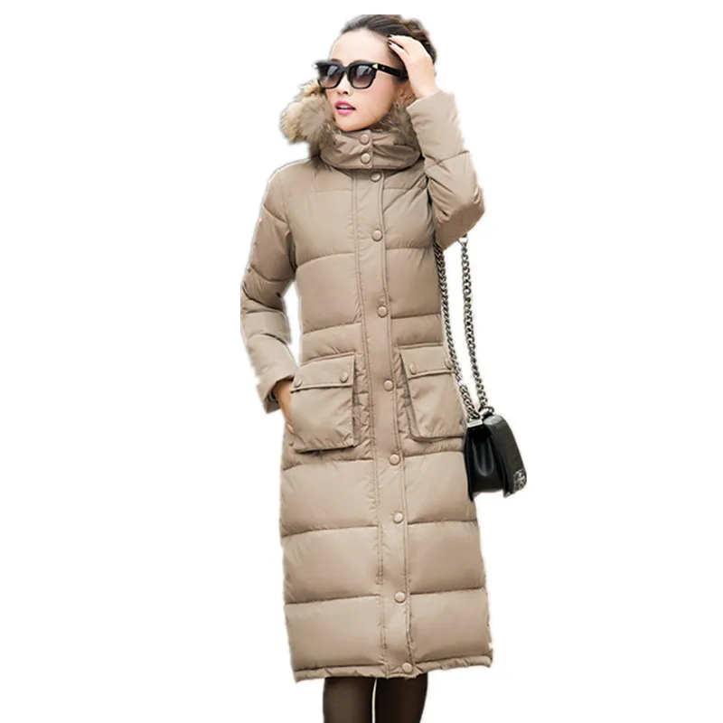 Cotton Padded Jacket Faux Fur Collar Hooded Long Slim Thick Wadded Coat Large Size Women parka,warm Jacket Winter Overcoat TT355