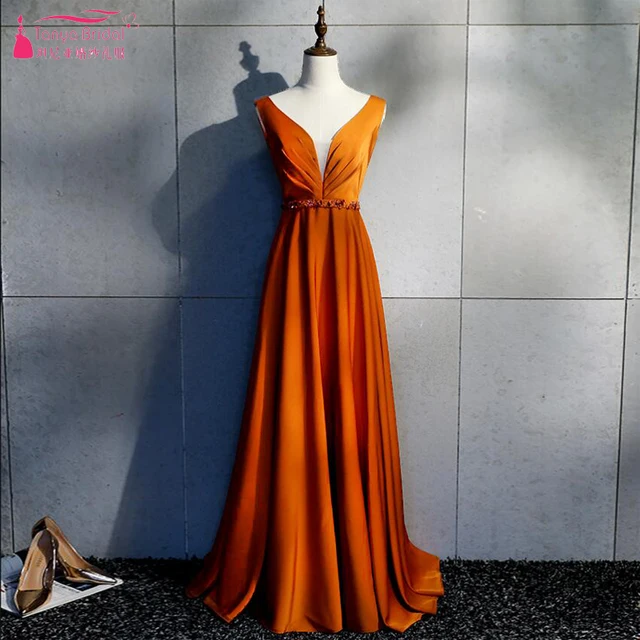 Caramel Colour Evening Dresses 2018 Fashion V Neck A Line Long Prom