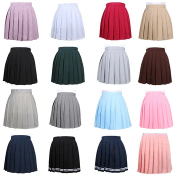 

Harajuku Women Pleated Skirts Anime Cosplay Uniform Skirt Solid Color Kawaii High Waist Mini Skirts for Girl Saias Female