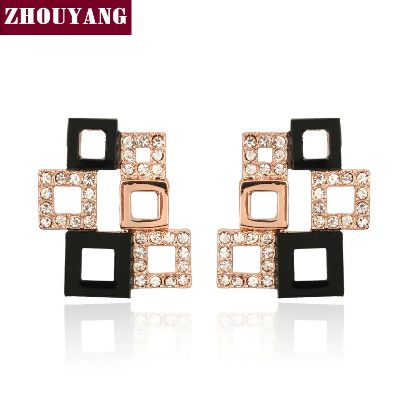 ZHOUYANG ZYE025 Luxury Smple Rose Gold Color Stud Earrings Jewelry Made with Genuine Austrian Crystal Wholesale