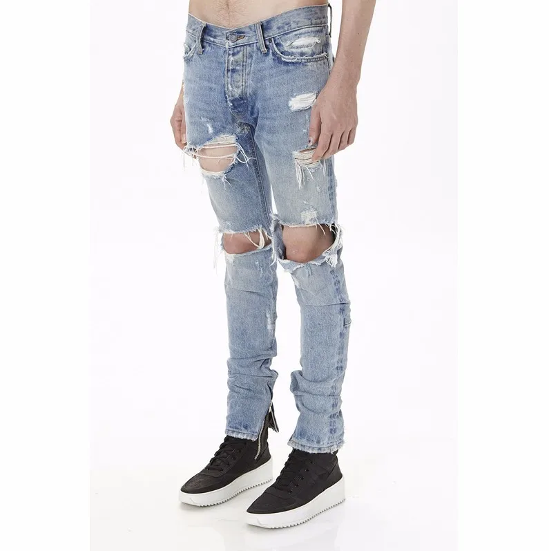 Best version fear of god men Selvedge zipper destroyed skinny hole jeans  slim fit justin bieber Vintage ripped blue denim jeans|rip blue|jeans slim  fitjeans slim - AliExpress