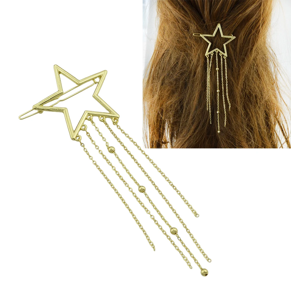 Minimalist Style Gold-Color Star With Multi Layers Tassel and Beads Geometric Shape Hairgrips For Women Jewelry Accessories | Украшения и