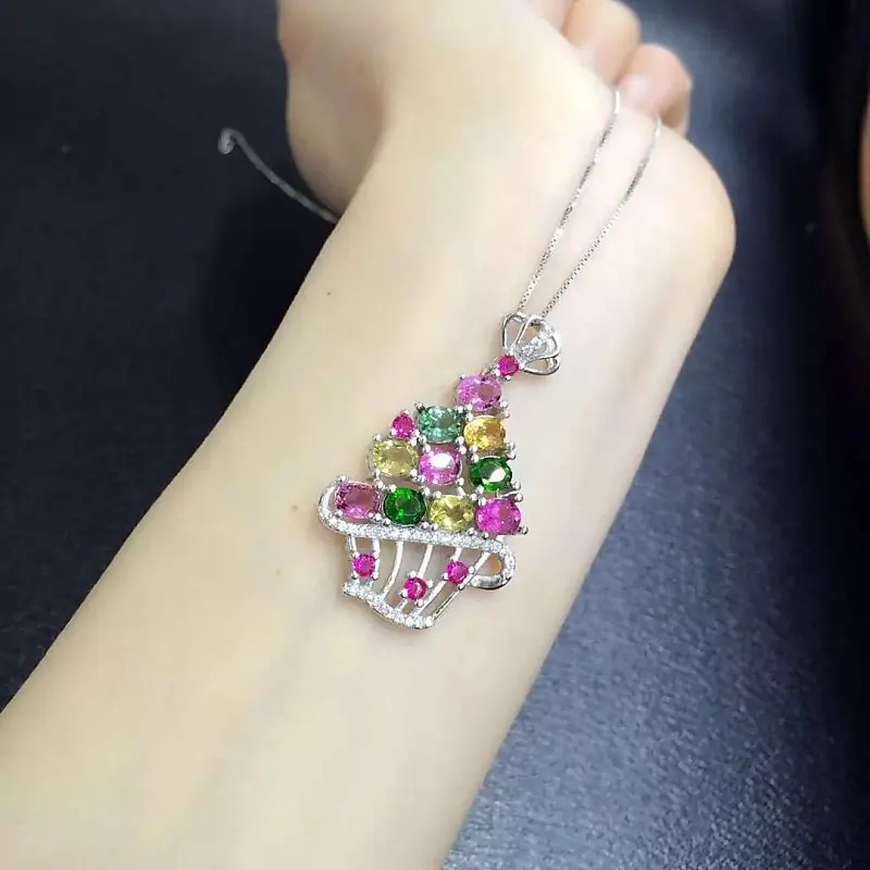 

2017 Collares Qi Xuan_Tourmaline Stone Baskets Pendant Necklaces_Real Necklaces_Quality Guaranteed_Manufacturer Directly Sale