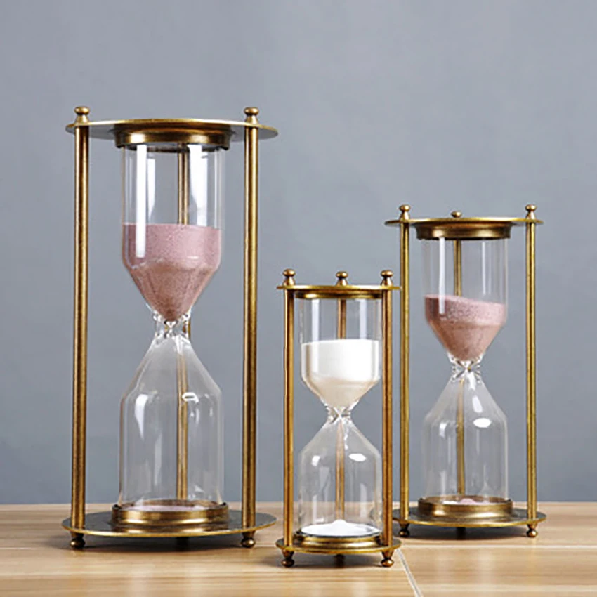 

1PC Retro Bronze Timing Hourglass Home Office Hotel Desktop Decoration Sand Timer Kitchen Cooking Glass Clock Hourglass NEW