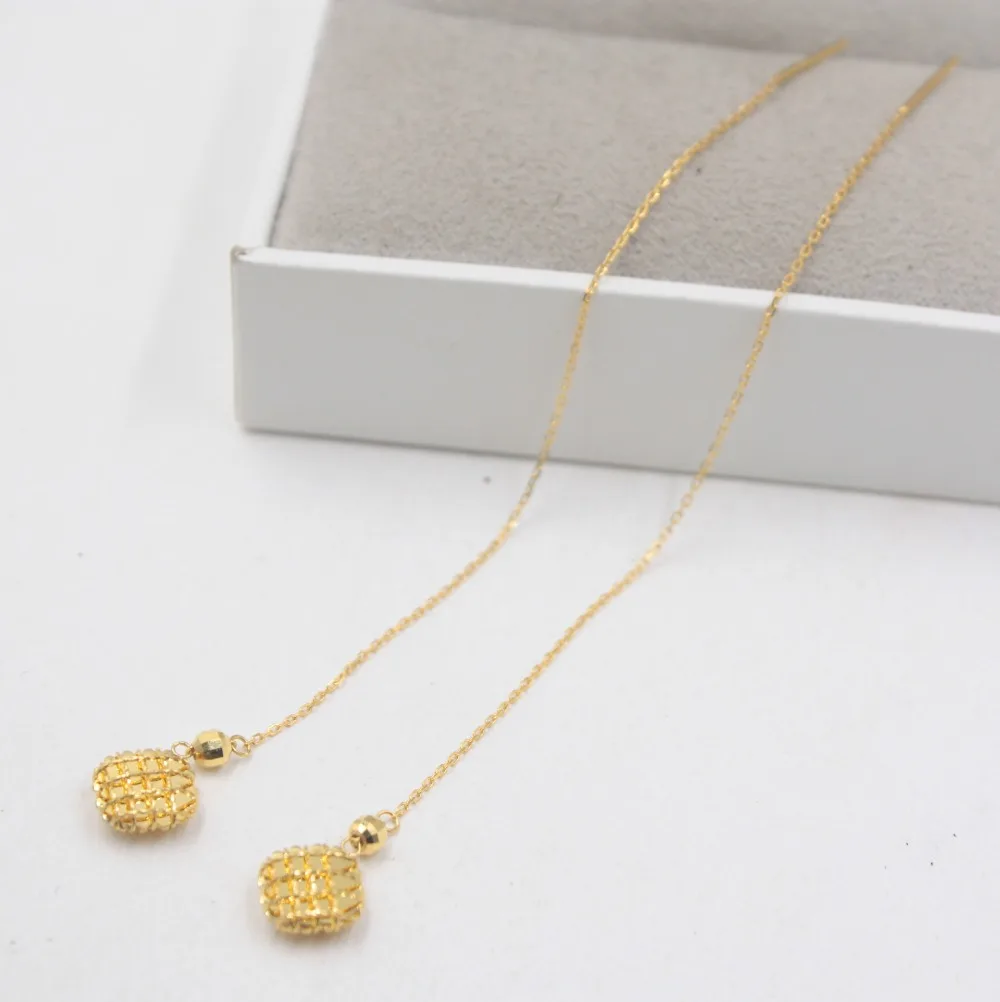 

Authentic 18K Yellow Gold Earrings SquareO Link Chain For Women Girl Drop Earrings Line 110mmL 1.7-2.0g Hot 2019