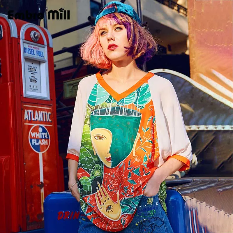 

The New summer harajuku printing Batwing Sleeve Loose women's t-shirt S-XL